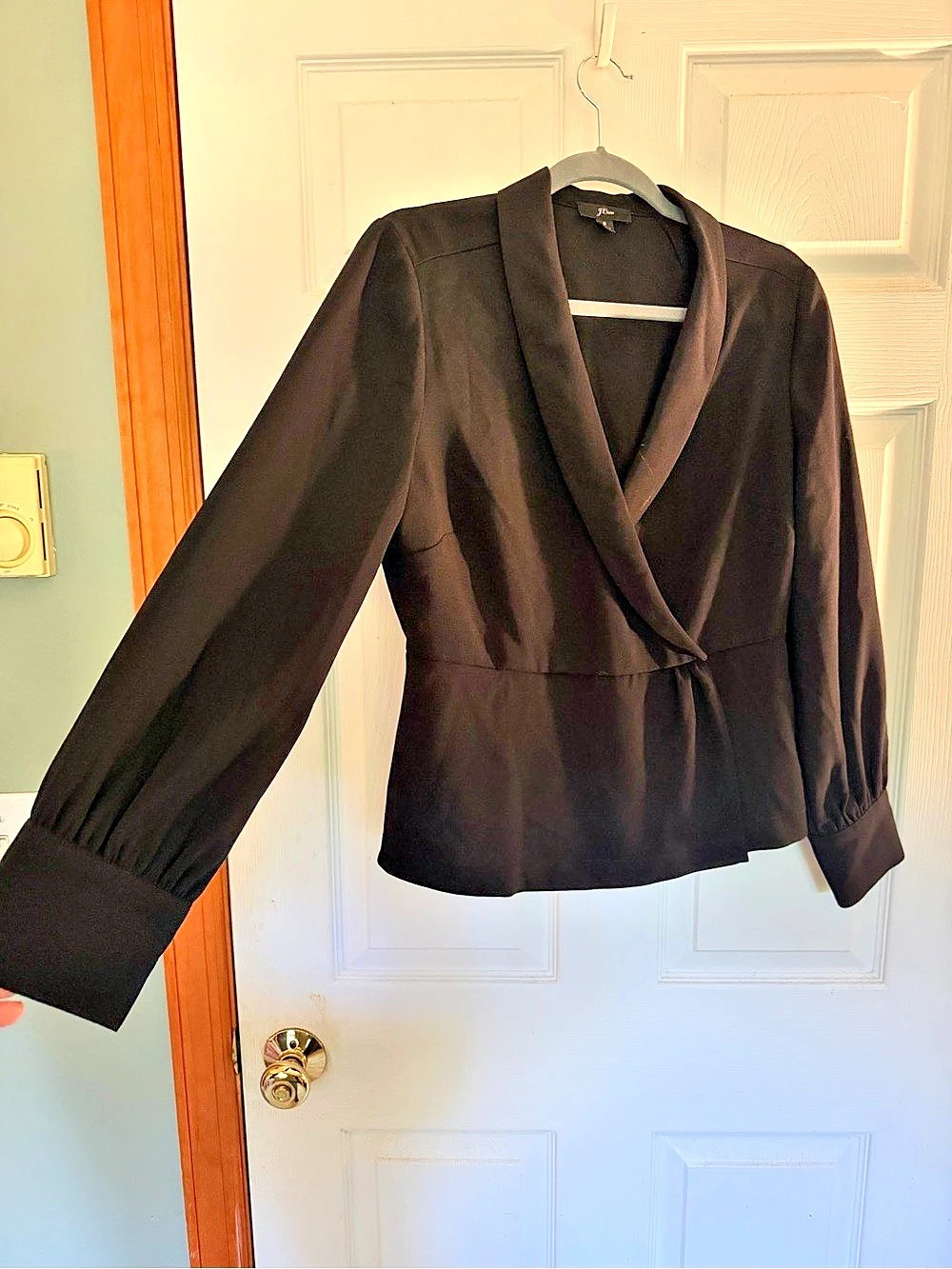 J.Crew Drapey faux-wrap top in 365 crepe Black